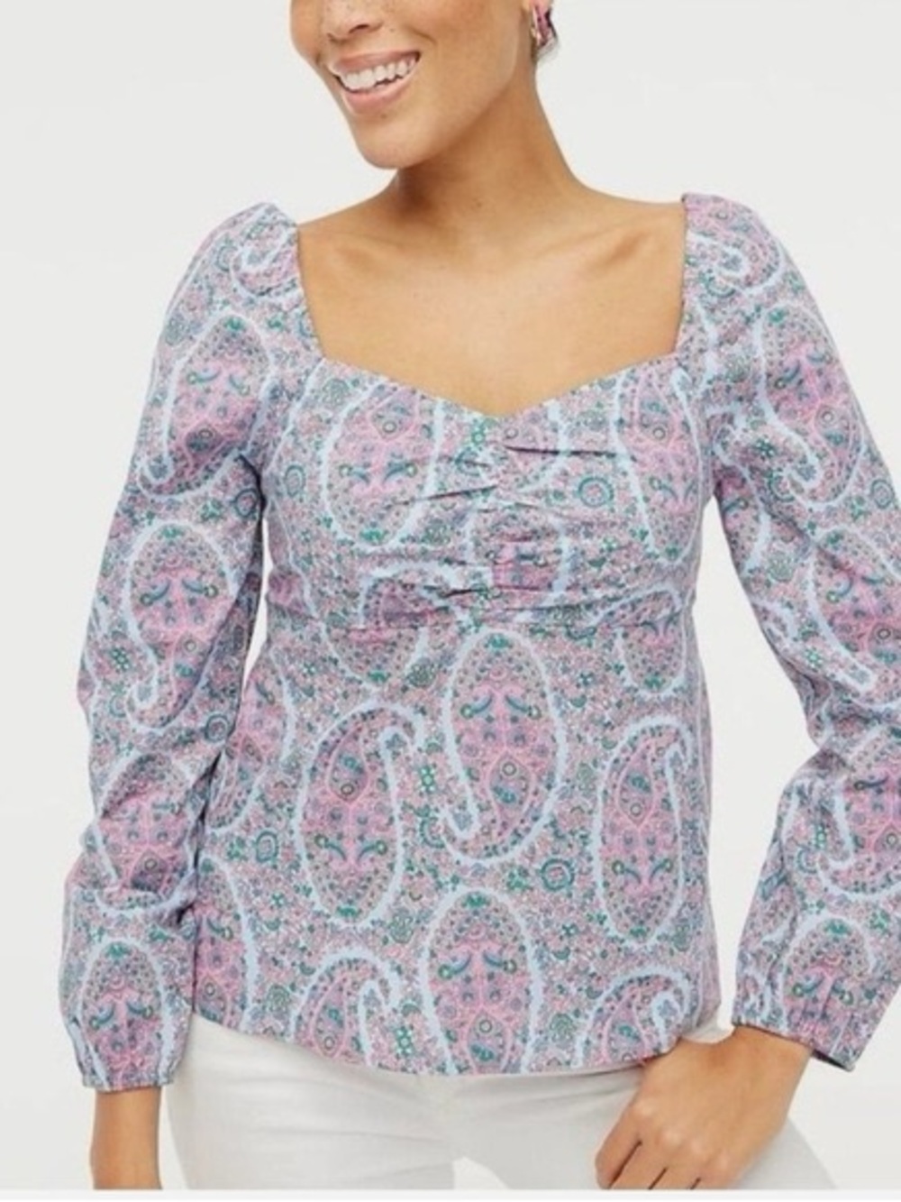 NWT J. Crew Pink and Blue Paisley Square-Neck Blouse size 10 boho summer resort